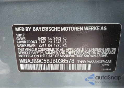 2018 BMW M550I xDrive из США, поврежденный, VIN WBAJB9C58JB036578